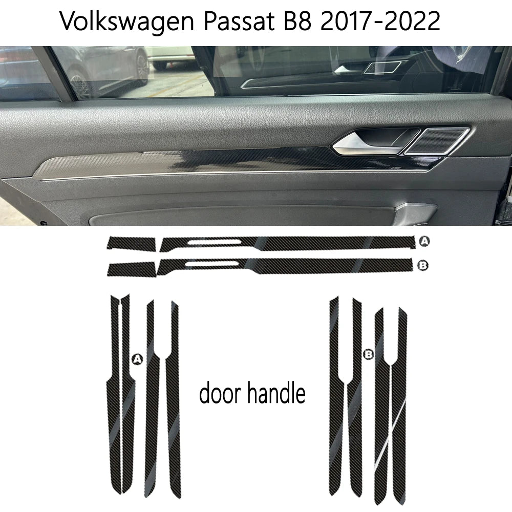 Car Styling Black Carbon Decal Car Window Handrail Panel Cover Trim Stickers For Volkswagen Passat B8 2017-2022