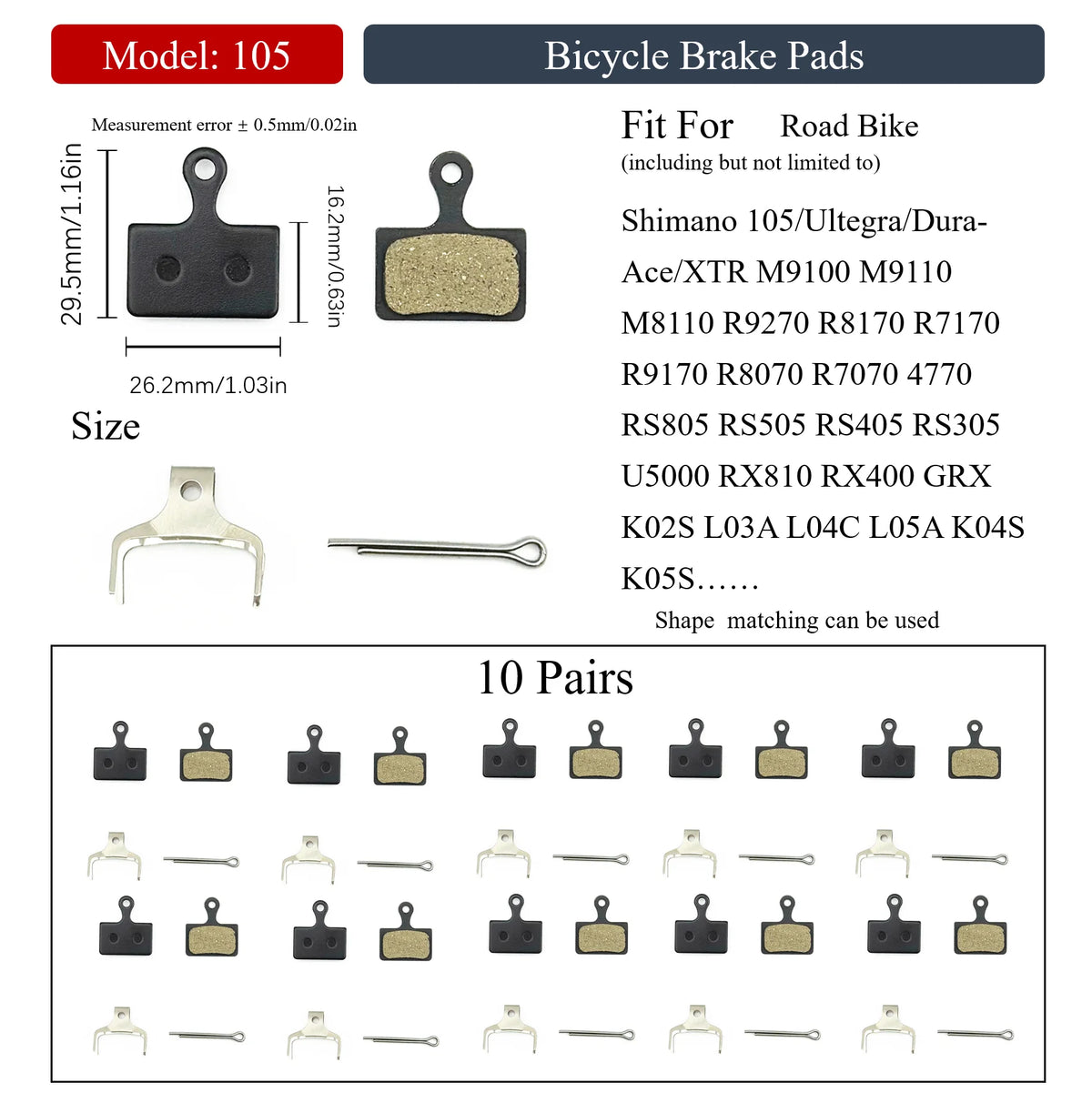 10 Pairs Multiple Models Bike Resin Disc Brake Pads MTB/Road/E-Scooters for Shimano XTR Deore Sram Level Code Guide Magura