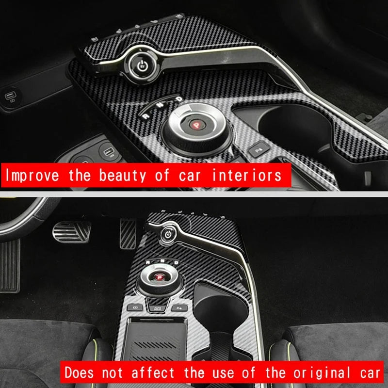 2Pcs Car Carbon Fiber Center Console Gear Shift Panel Water 