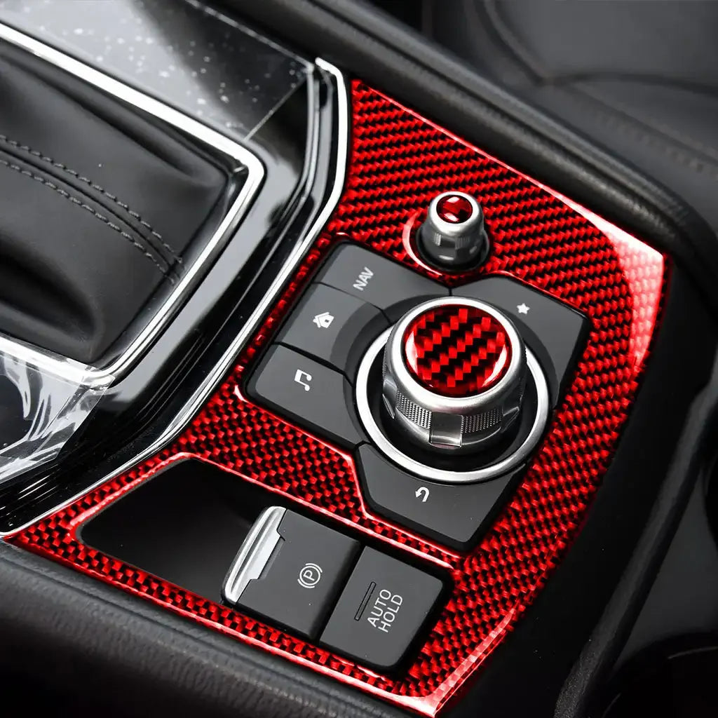 2Pcs Real Carbon Fiber Car Center Console Multimedia Volume 
