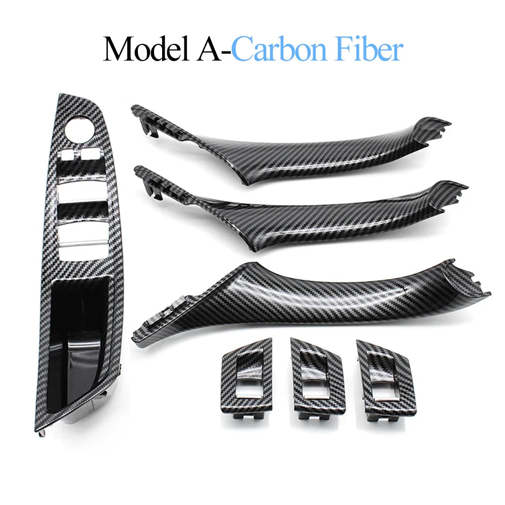 LHD Black Carbon Fiber Car Armrest Switch Panel Door Pull Handle Cover Trim For BMW 5 Series F10 F11 520 523 525 528 530 535