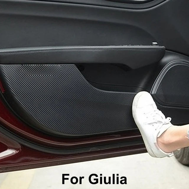 QHCP Car Door Anti kick Sticker Pad Carbon Fiber Anti-dirty Mat Anti-kick Trims For Alfa Romeo Giulia Stelvio Interior Accessory