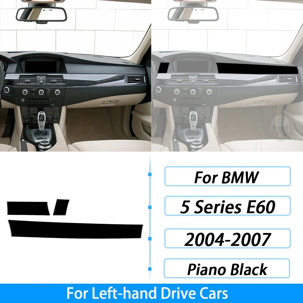 For BMW 5 Series E60 2004-2007 Piano Black Gear Shift Steering Wheel Air Outlet Panel Set Trim Car Interior Accessories Sticker