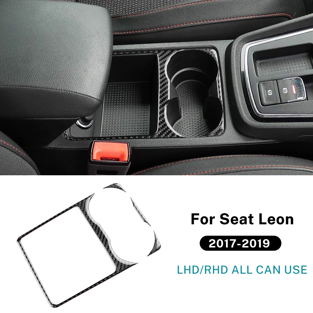 Real Soft Carbon Fiber Sticker For Seat Leon 2017 2018 2019 LHD RHD Car Water Cup Holder Panel Trim Interior Accessories