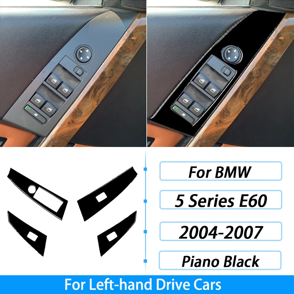 For BMW 5 Series E60 2004-2007 Piano Black Gear Shift Steering Wheel Air Outlet Panel Set Trim Car Interior Accessories Sticker