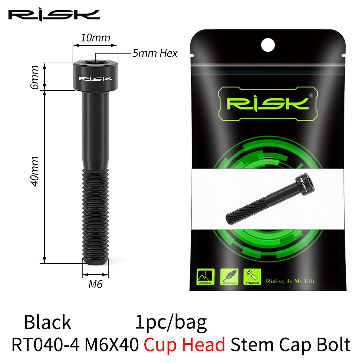 RISK Bike Titanium Bolt Screw M6x30 M6x35 M6x40 M6x50 for Bicycle Headset Stem Cap Cover Disc Brake Caliper Flat Allen Head