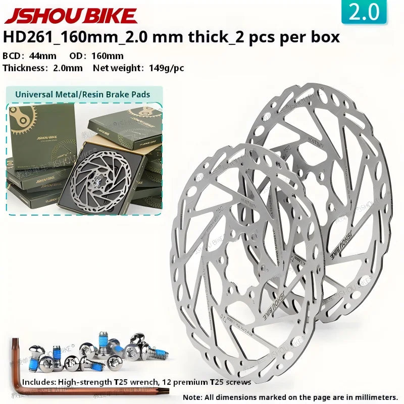 JSHOUBIKE Disc Brake Rotor 6 Bolt 160 180 203 220mm Thickened Stainless Steel 2.0mm 2.3mm For MTB E-BIKE Enduro DH Mountain Bike