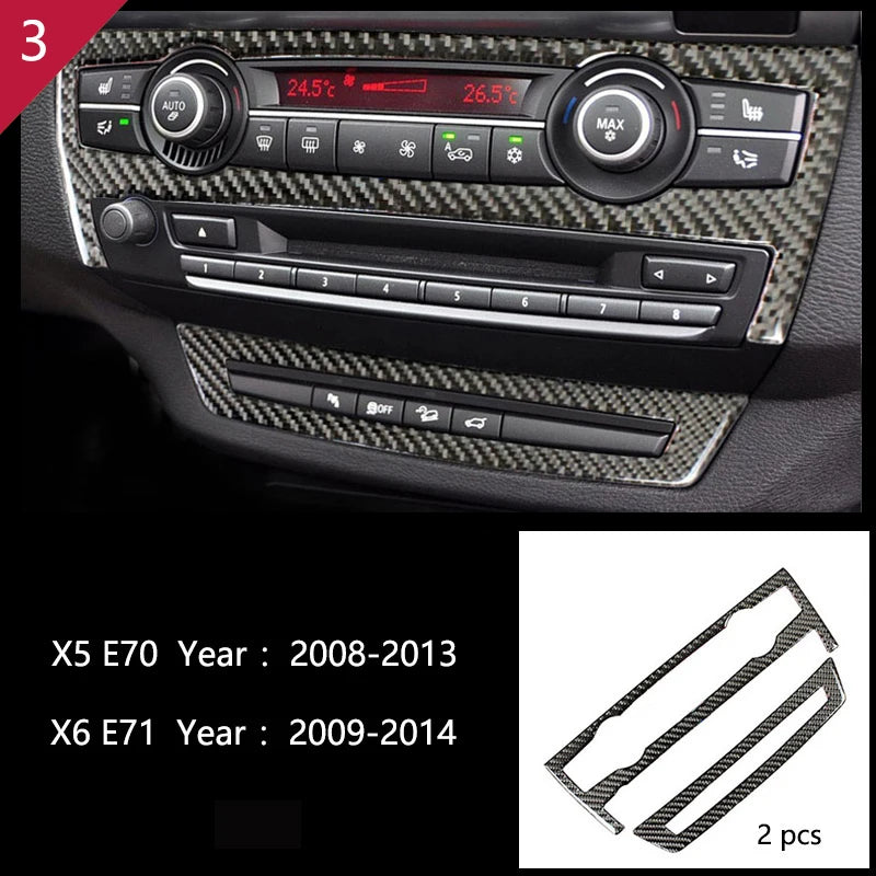 For BMW X5 X6 E70 E71 Accessories Car Interior Air Conditioning CD Console Panel Cover Decoration Trim Carbon Fiber Car Styling