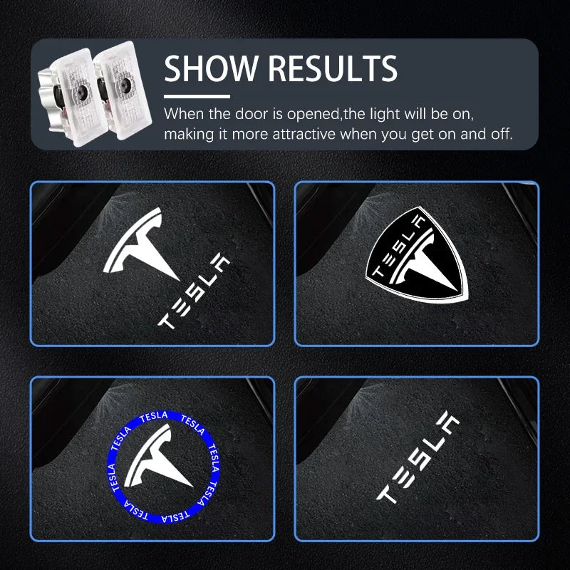 For Tesla 2pcs Car HD Projector Lamp LED Door Welcome Light 