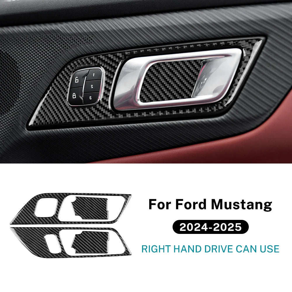Real Soft Carbon Fiber Sticker For Ford Mustang GT Dark Horse EcoBoost 2024 2025 2026 LHD RHD Car Door Inner Handle Frame Trim