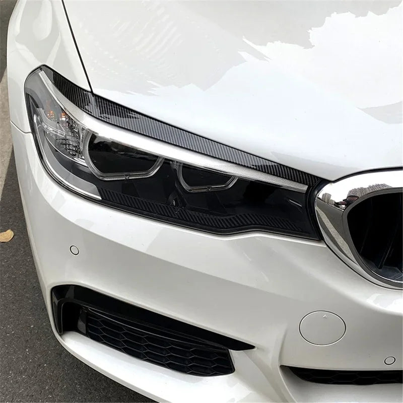 2Pcs Car Headlights Eyebrow Eyelid Trim Cover Sticker Carbon