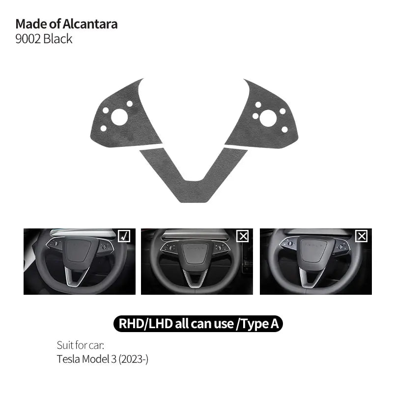 For Tesla Model 3 (2024 -) Tesla Model Y (2025 -) Made of Alcantara Steering Wheel Panel Trim Sticker Car Interior Accessories