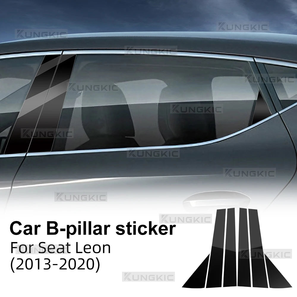 B Pillars Sticker For Seat Leon 2013 2014 2015 2016 2017 2018 2019 2020 LHD RHD Car Carbon Fiber Style Glossy Black Trim