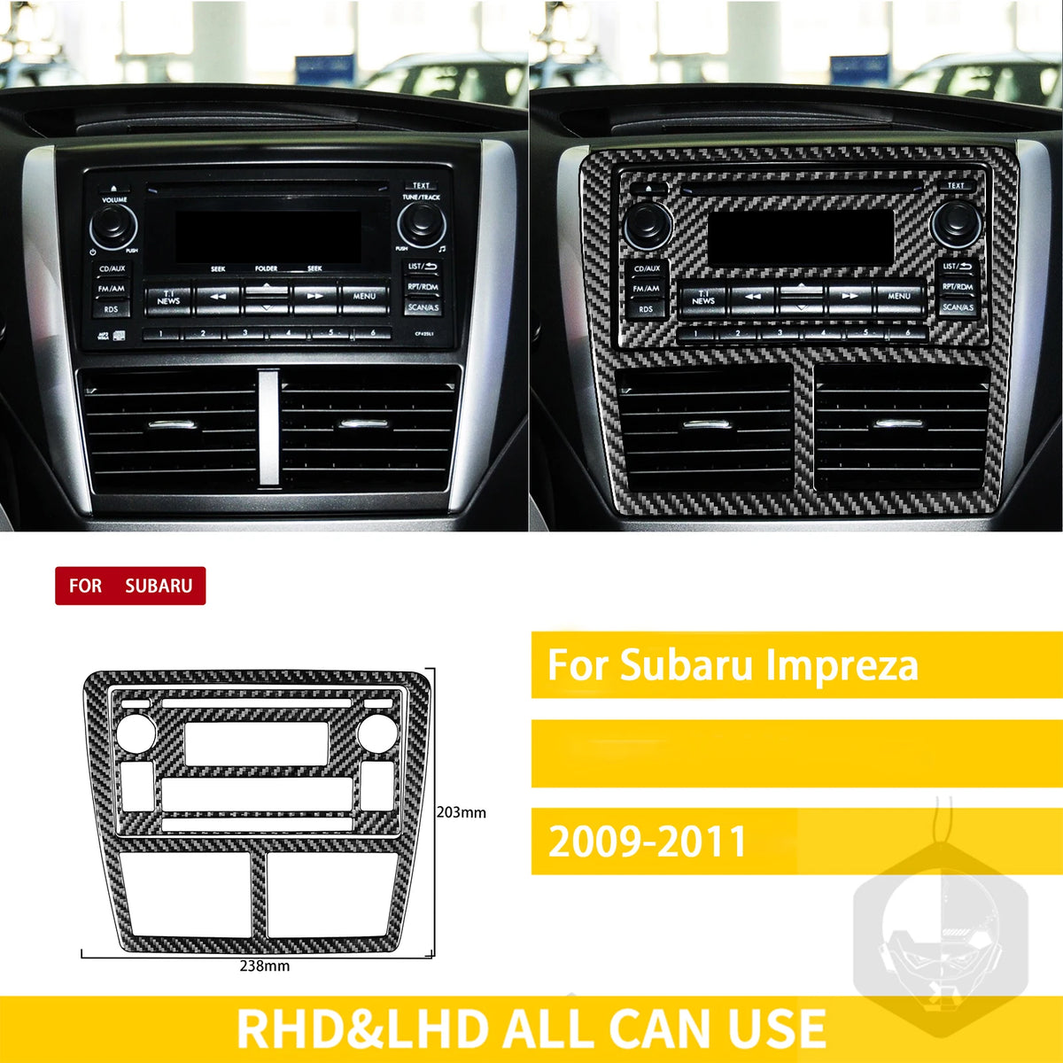 For Subaru Impreza 2009 2010 2011 Accessories Carbon Fiber Car Interior Gear Cuphold Panel CD Air Outlet Cover Trim Sticker
