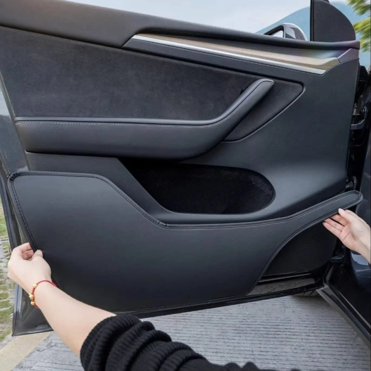Car Door Anti-Kick Pad Leather Sticker Trim Kit For Tesla Mo