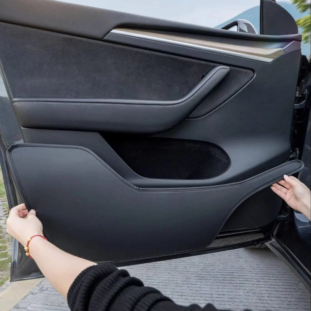 Car Door Anti-Kick Pad Leather Sticker Trim Kit For Tesla Mo