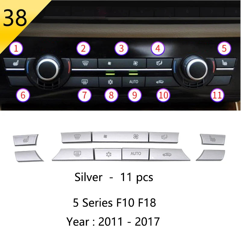 For BMW 5 Series F10 F11 F18 Accessories Stainless Steel Modified Interior Car Central Air Outlet Set Trim Sticker Frame Styling