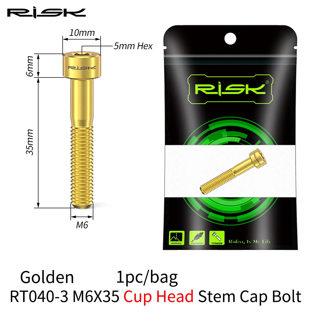 RISK Titanium Bicycle Screw Bike Headset Stem Cap Cover Bolt M6x30 M6x35 M6x40 M6x50 MTB Road Bike Disc Brake Caliper Bolt