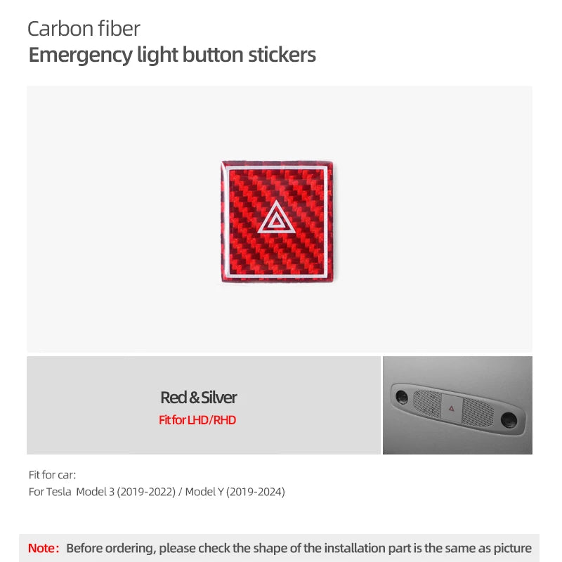 For Tesla 2019- Model 3 Highland Model Y Juniper Carbon Fiber Emergency Light Button Trim Stickers Car Interior Tuning Accessory