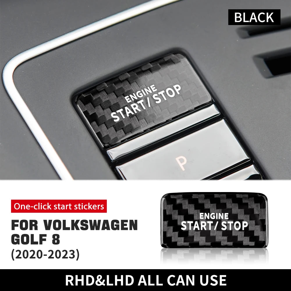 Hard Dry Carbon Fiber For Volkswagen VW Golf 8 MK8 2020 2021 2022 2023 Car Engine Start Stop Button Sticker Interior Trim