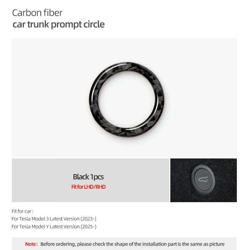 For Tesla Model 3 Highland 2024 Model Y Model 3 Carbon Fiber Car Rear Trunk Button Circle Trim Sticker Tuning Interior Accessory