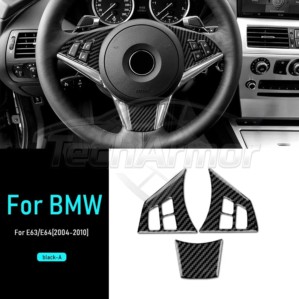 Carbon Fiber For BMW M6 E63 E64 2004-2010 Car Steering Wheel Trim Button Panel Frame Decoration Sticker Set Interior Accessories