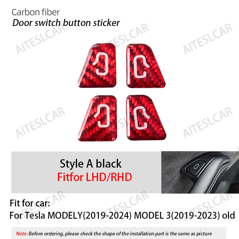 For Tesla Model Y 2019-2026 Juniper Model 3 Highland 2024 Carbon Fiber Car Interior Door Switch Button Trim Stickers Accessories