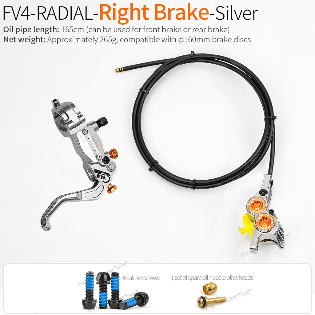 FROG WAKE FV4 4-Piston Hydraulic Disc Brake Kit Split Type Aluminum Inline Radial Front / Rear Brake Grey / Silver / Black Bike
