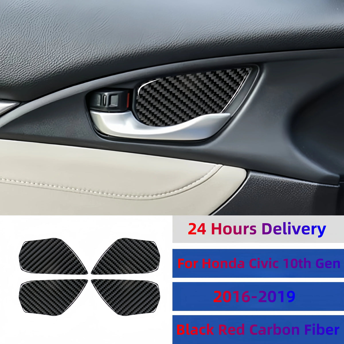 4pcs Car Interior Door Handle Bowl Cover Trim Carbon Fiber D