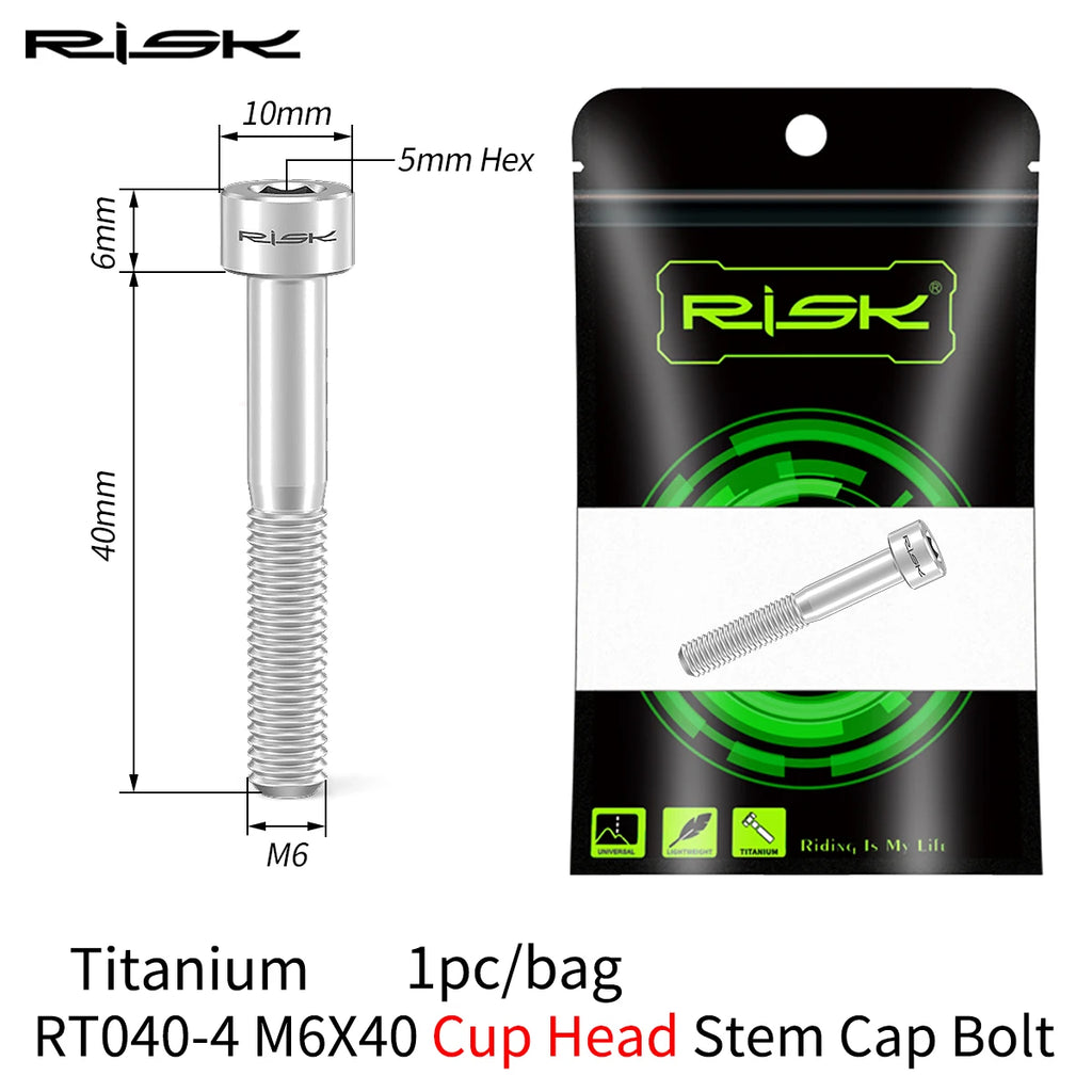 RISK Titanium Bicycle Screw Bike Headset Stem Cap Cover Bolt M6x30 M6x35 M6x40 M6x50 MTB Road Bike Disc Brake Caliper Bolt