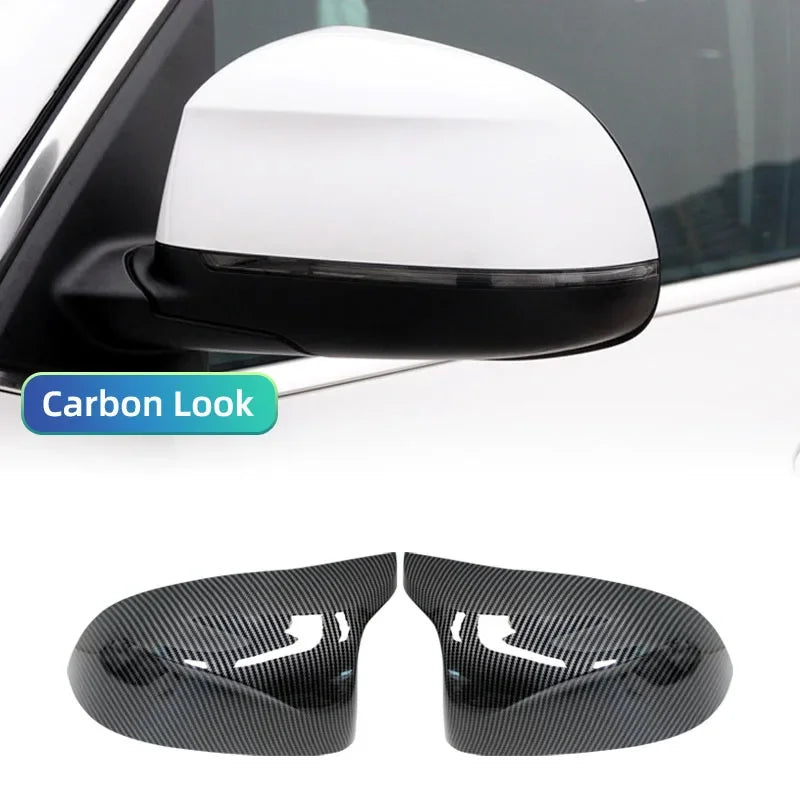 For BMW F25 X3 F26 X4 F15 X5 F16 X6 2014 15-18 Bright Black Caps Carbon Fiber Style Auto Car Rear View Side Mirror Cover Trim
