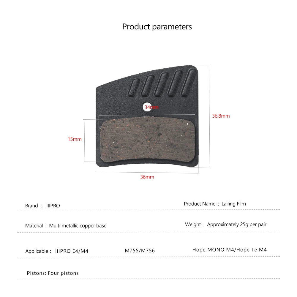 IIIPRO E4 Disc 4-piston Bicycle Brake Pad Ceramic Copper-bas