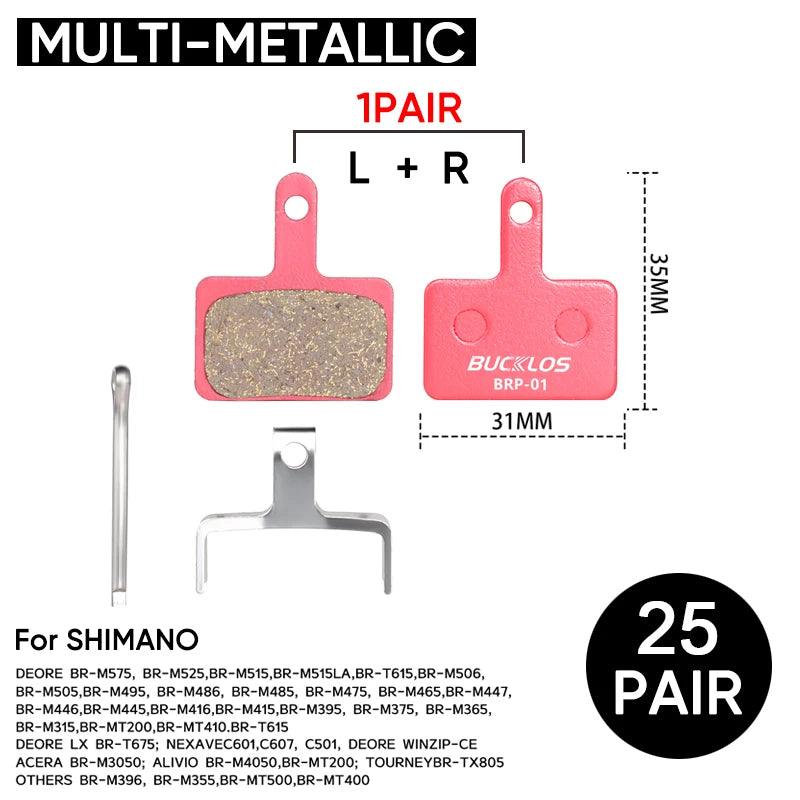 25 Pair BUCKLOS Brake Pads Bicycle Disc Brake Pad Resin/Metal/Ceramic Boxed Bike Hydraulic Brake Pad for MT200 B01S Bicycle Part