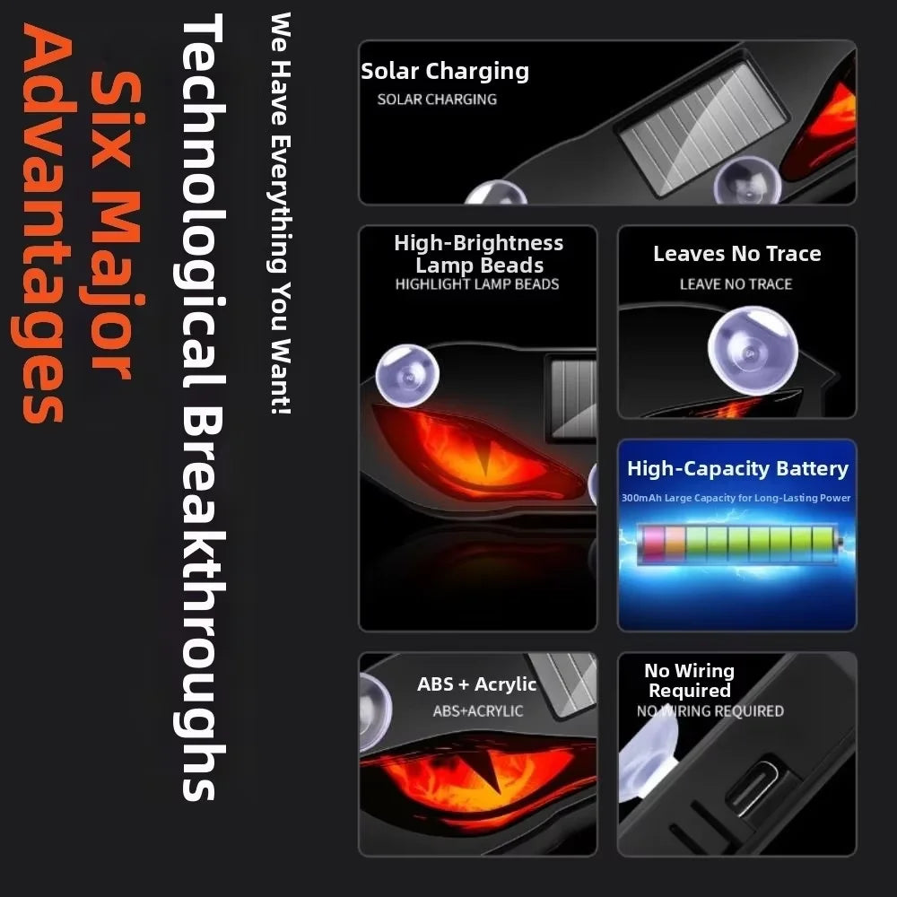 KEVANLY Solar Power Car Demon Eye Light Cool Flashing Warnin