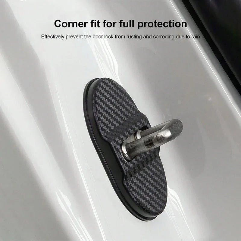 4PCS Carbon Fiber Car Door Lock Cover Universal Anti Rust Wa