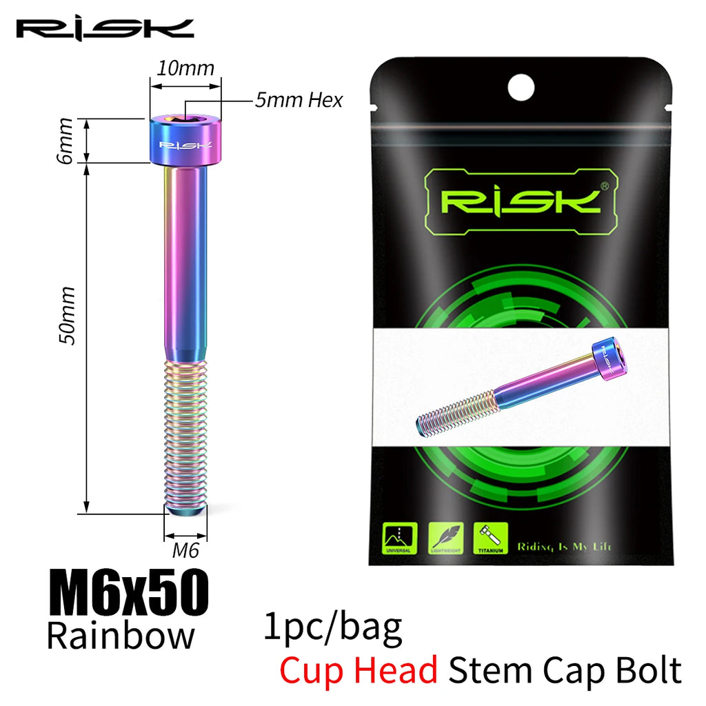 RISK Bike Titanium Bolt Screw M6x30 M6x35 M6x40 M6x50 for Bicycle Headset Stem Cap Cover Disc Brake Caliper Flat Allen Head