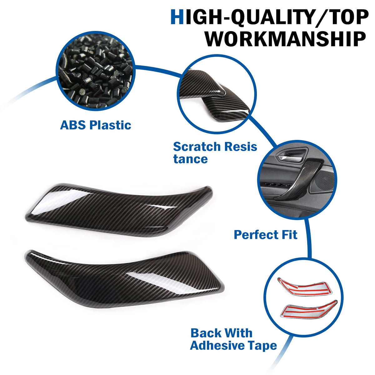 ABS Carbon Fiber Car Interior Door Pull Handle Cover Trim Fo