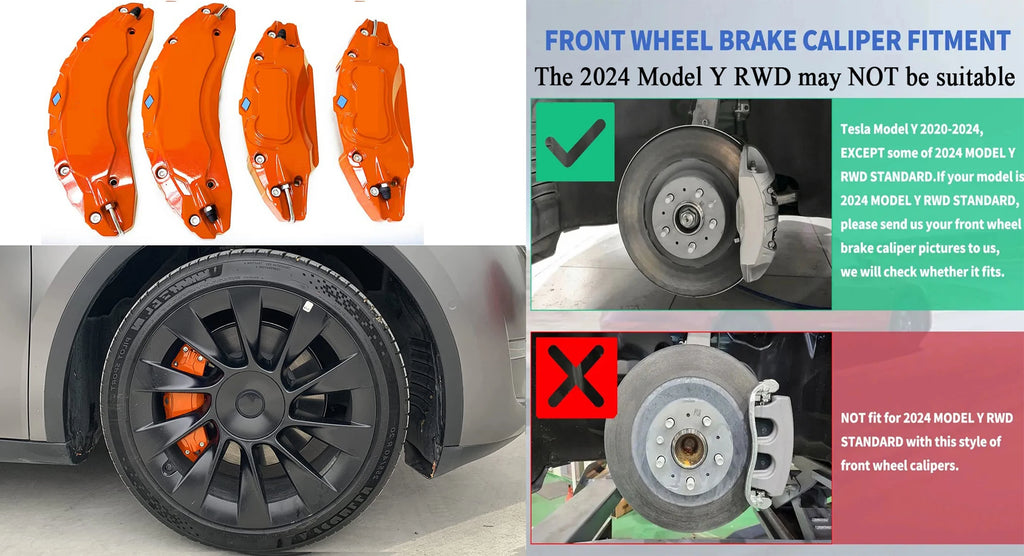 Brake Caliper Covers for Tesla Model Y 2020 2021 2022 2023 2024 Accessories with Decals (Not Fit RWD 2024 Made in Berlin)