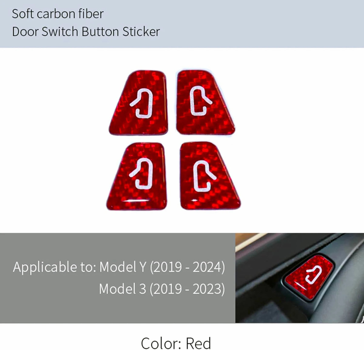 For Tesla Door Switch Button Sticker Model 3 Y 2019-2025 Carbon Fiber Car Interior Door Switch Button Trim Stickers Accessories