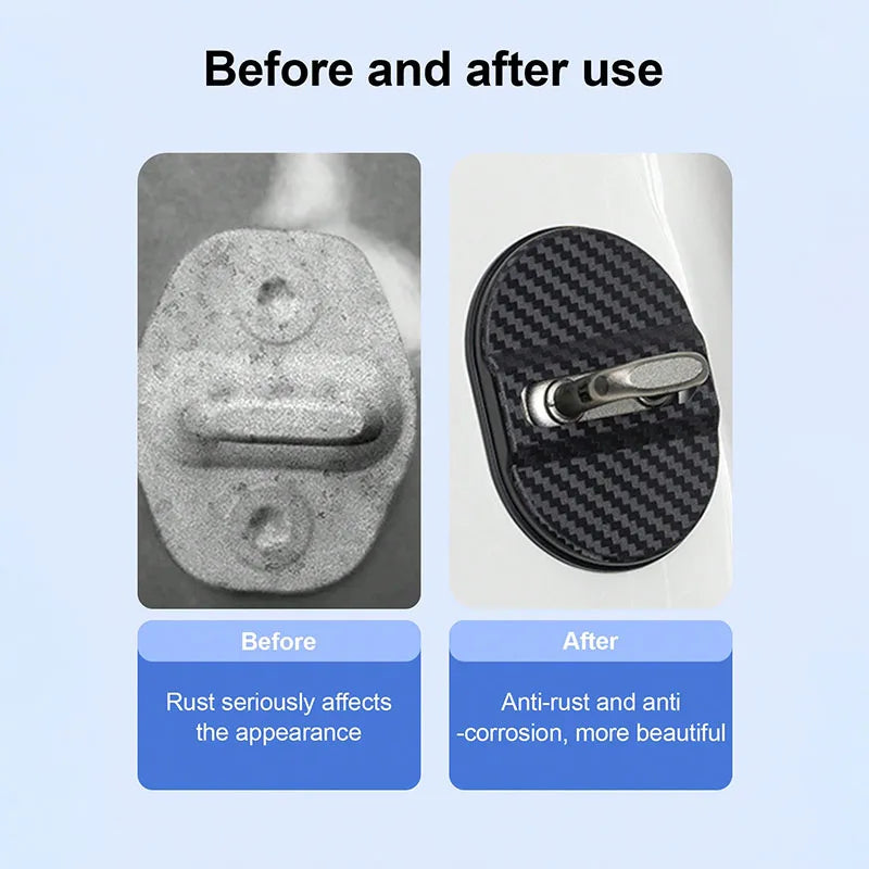 4PCS Carbon Fiber Car Door Lock Cover Universal Anti Rust Wa