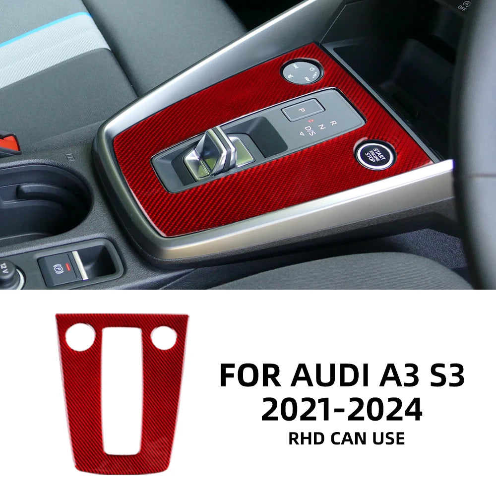 Real Soft Carbon Fiber Sticker for Audi A3 S3 8Y 2021 2022 2023 2024 RHD LHD Car Gear Shift Panel Accessories Interior Trim