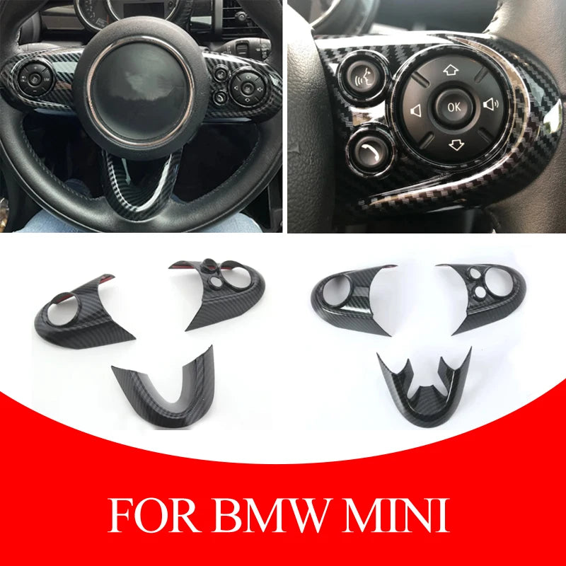 3pcs Carbon Fiber Steering Wheel Trim Cover For MINI Cooper 