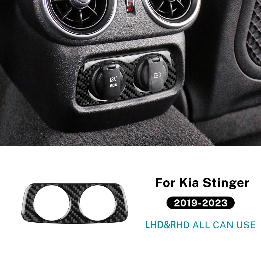 Real Soft Carbon Fiber Sticker For Kia Stinger 2019 2020 2021 2022 2023 LHD RHD Car Rear Charging Port USB Hole Frame Trim