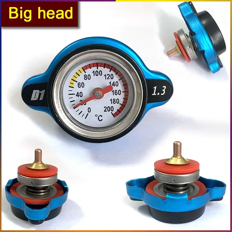 Car Motorcycle Refit Styling Thermo Radiator Cap Tank Cover Water Temperature Gauge with Utility Safe 0.9 Bar/ 1.1 Bar/1.3 Bar