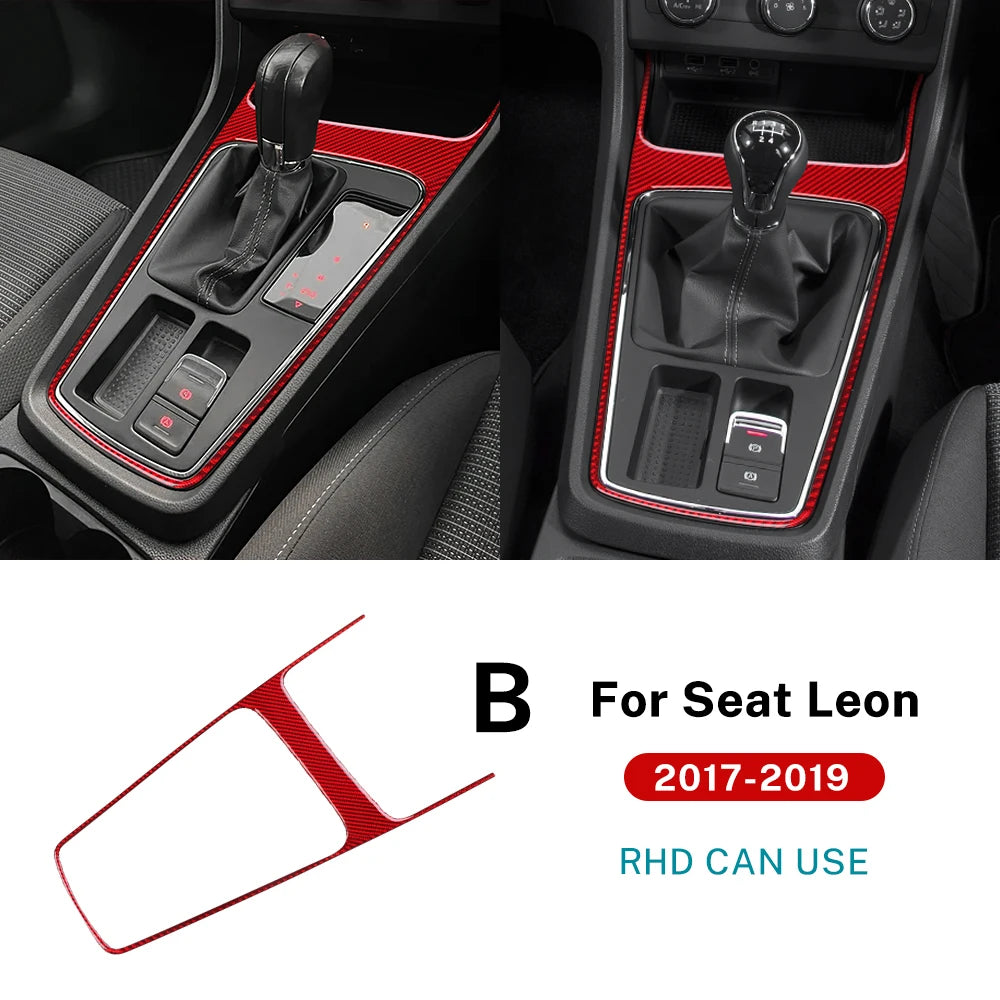For Seat Leon 2017 2018 2019 Real Soft Carbon Fiber Sticker LHD RHD Car Gear Shift Outer Frame Panel Trim Interior Accessories