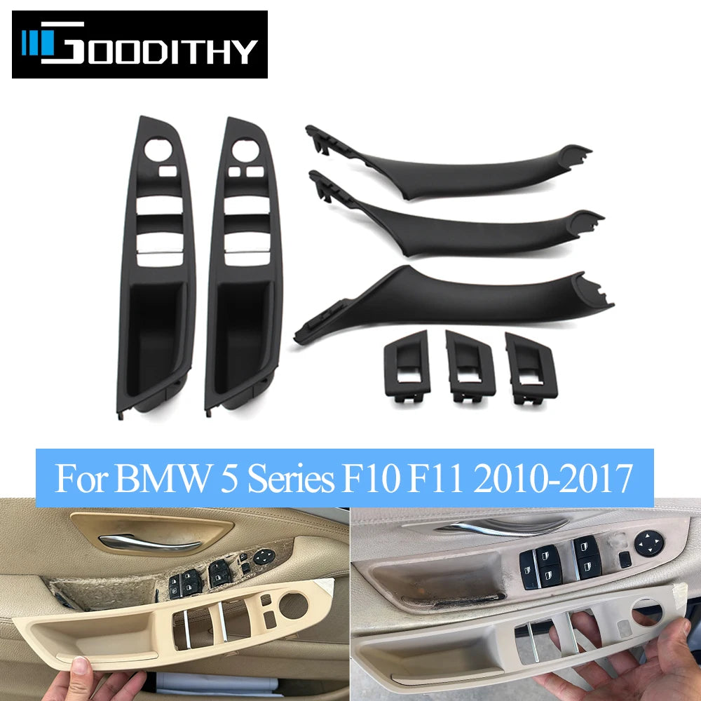 LHD Black Carbon Fiber Car Armrest Switch Panel Door Pull Ha