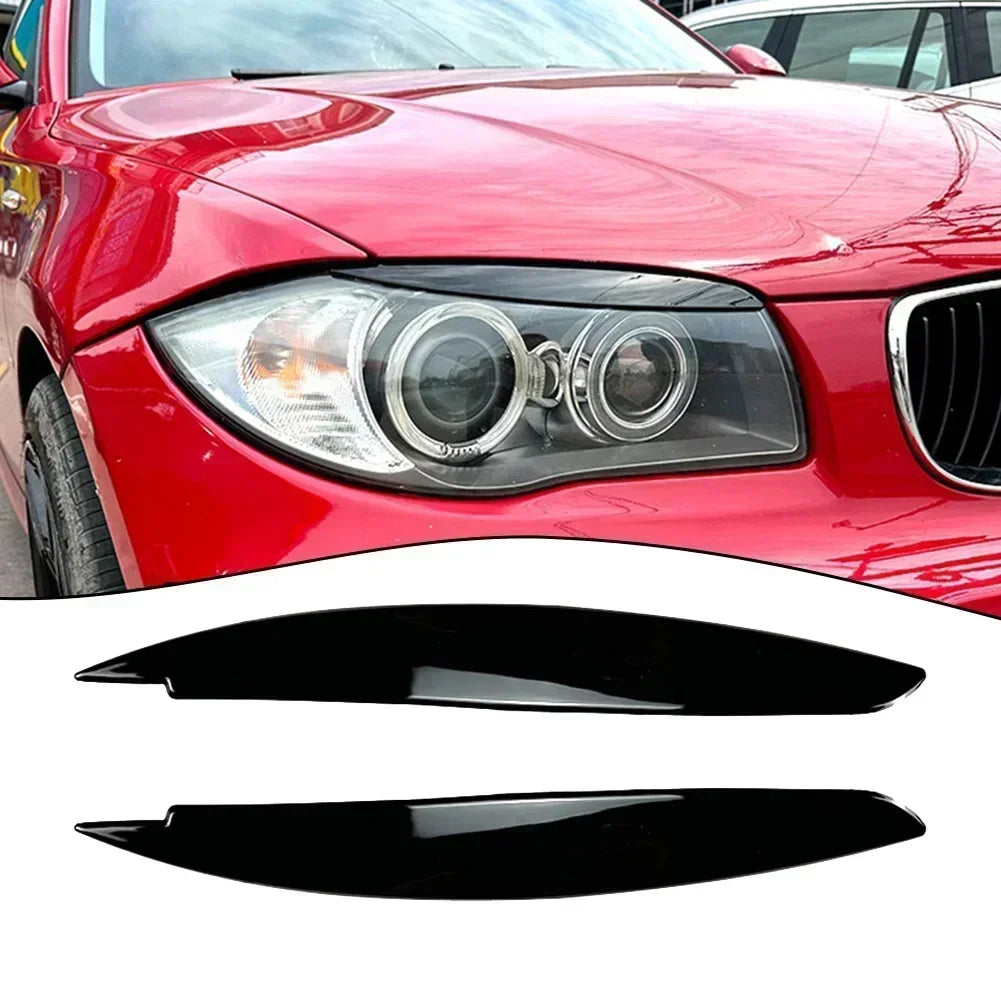 2pcs Car Headlight Eye Lid Covers Black Trim ABS Carbon Fibe