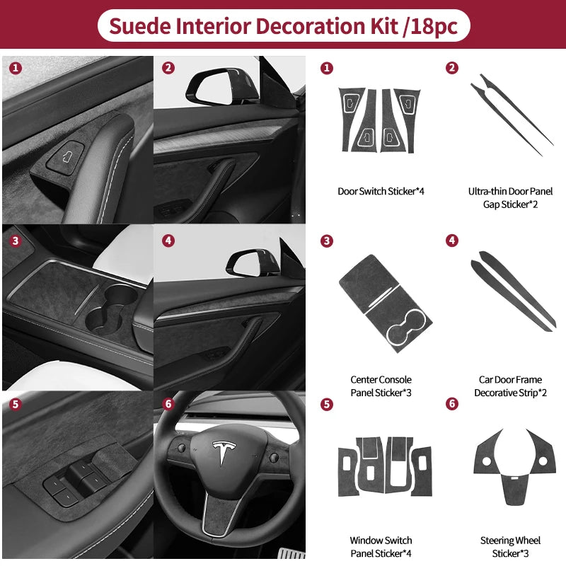 Made of Alcantara For Tesla Model 3 Model Y (2019-2024) Door Switch Button Trim Cover Protection Car Interior Tuning Accessories