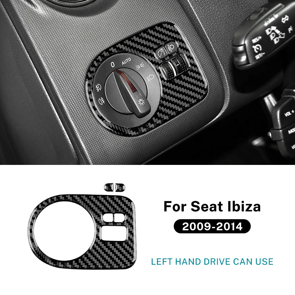 Real Soft Carbon Fiber Sticker For Seat Ibiza 6j 2009 2010 2011 2012 2013 2014 LHD RHD Car Headlight Switch Frame Interior Trim