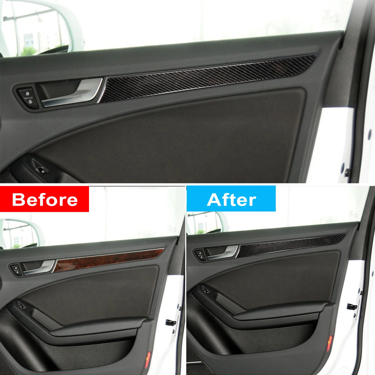 Carbon Fiber Window Door Panel Trim Cover For Audi A4 B8 A5 